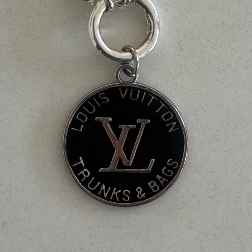 Louis Vuitton 1” Black Pendant on Allie & Bess 16”-19” Silver Paperclip necklace - Picture 4 of 4